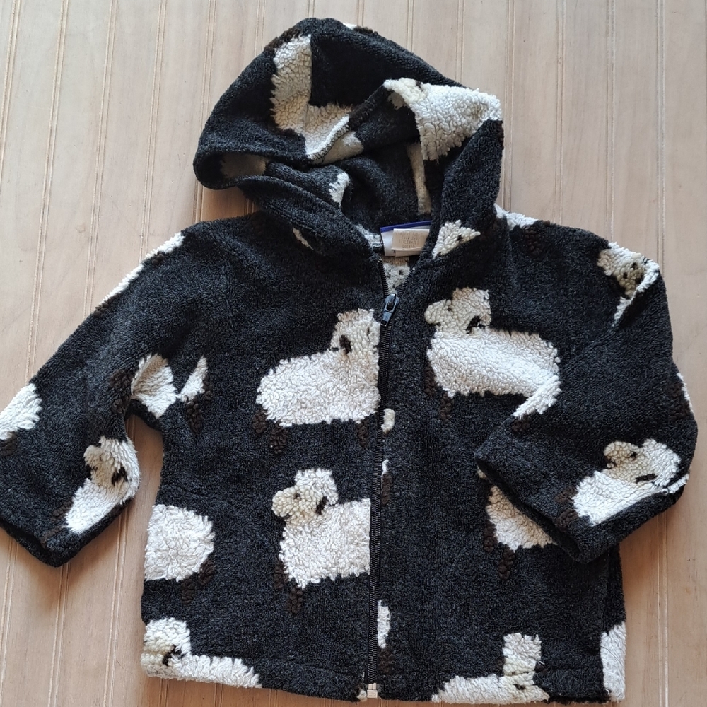 Vintage Flap Happy Wee Winter Woolies Sheep Hoodie Jacket Zip-Up Fuzzy Made USA - Picture 2 of 11